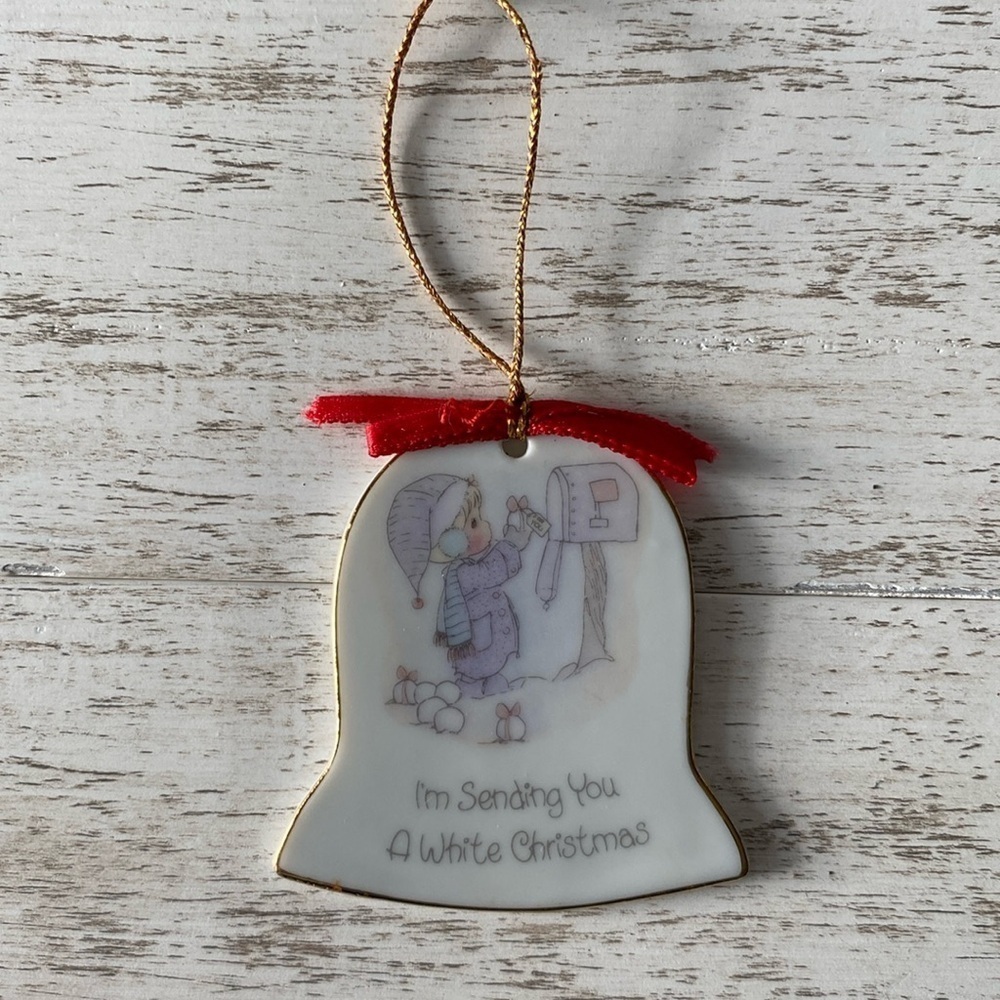 Precious Moments Vintage 1986 Porcelain Bell Ornament White Christmas Enesco